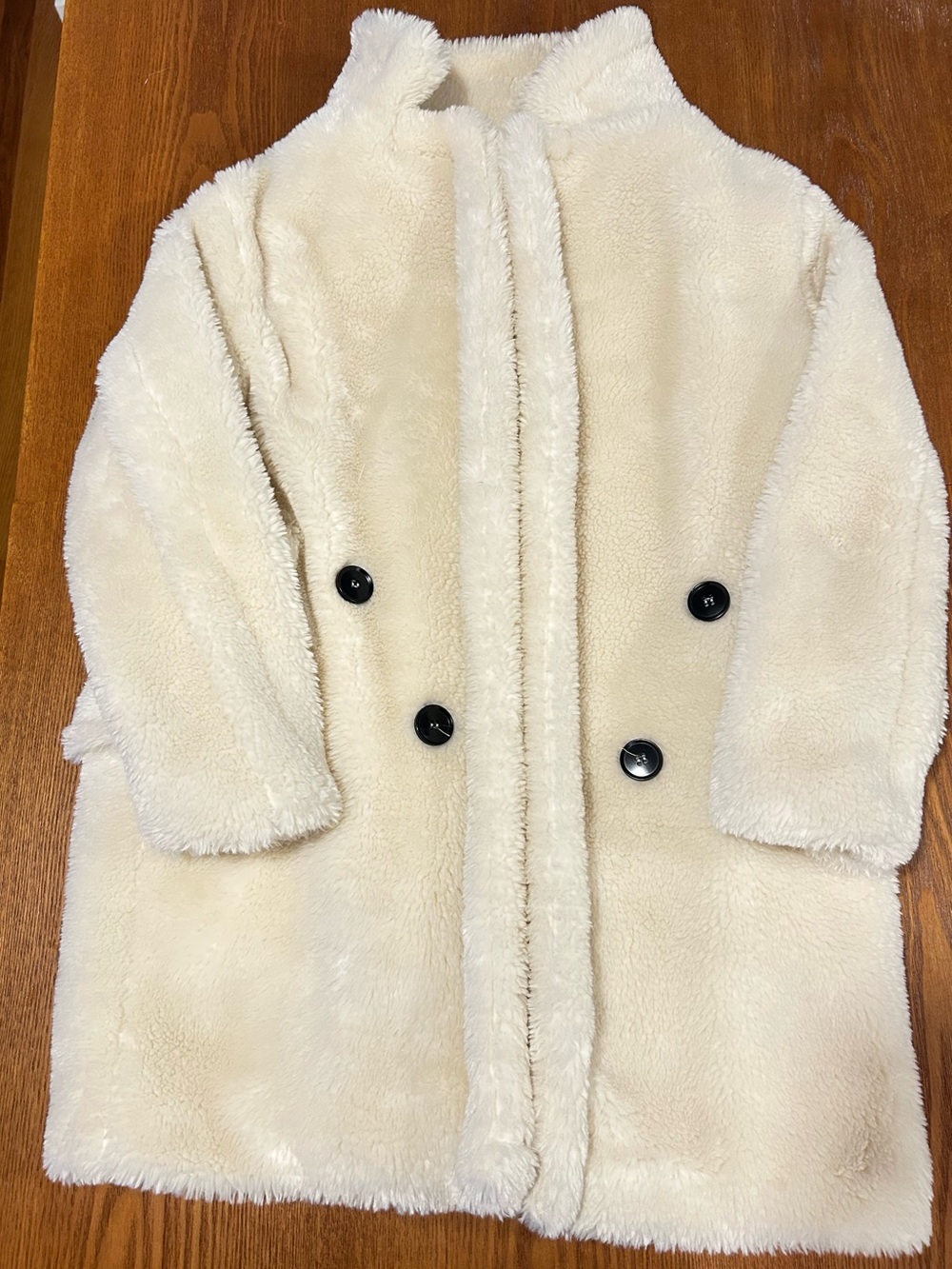 K.Zell faux fur ivory teddy coat double breasted with pockets size small